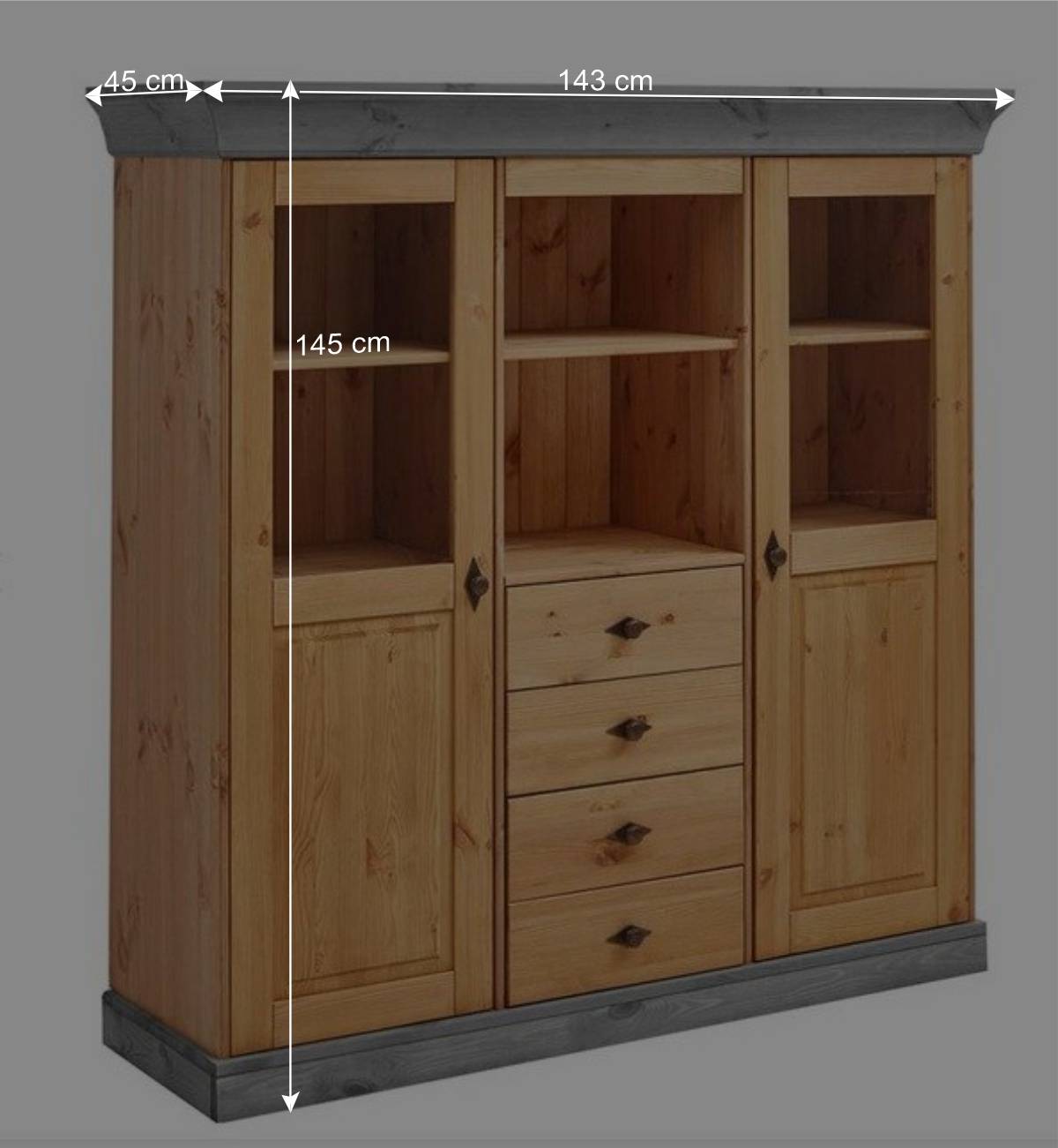 Landhaus Highboard mit Glas aus Kiefer - Eshelas