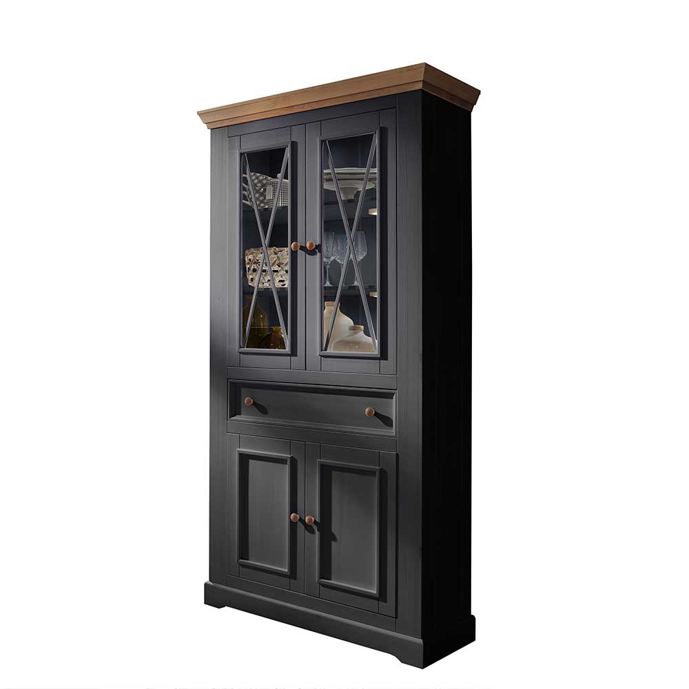 Country Vitrinenschrank in Grau & Eichefarben - Ustricia