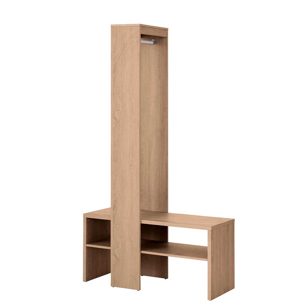 Moderne Kompaktgarderobe in Eiche Holzoptik mit Kleiderstange und Schuhablage – Alekona