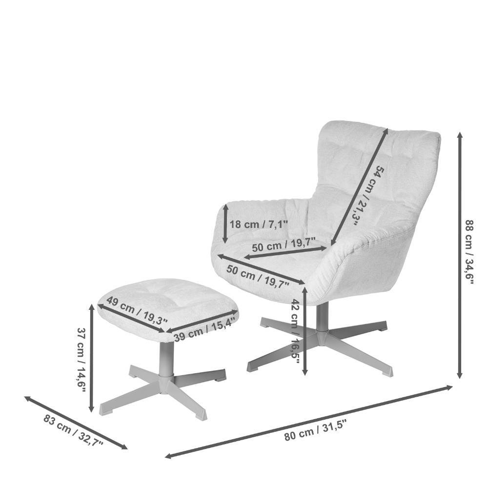 Drehsessel und Drehhocker Set - Padira (zweiteilig)
