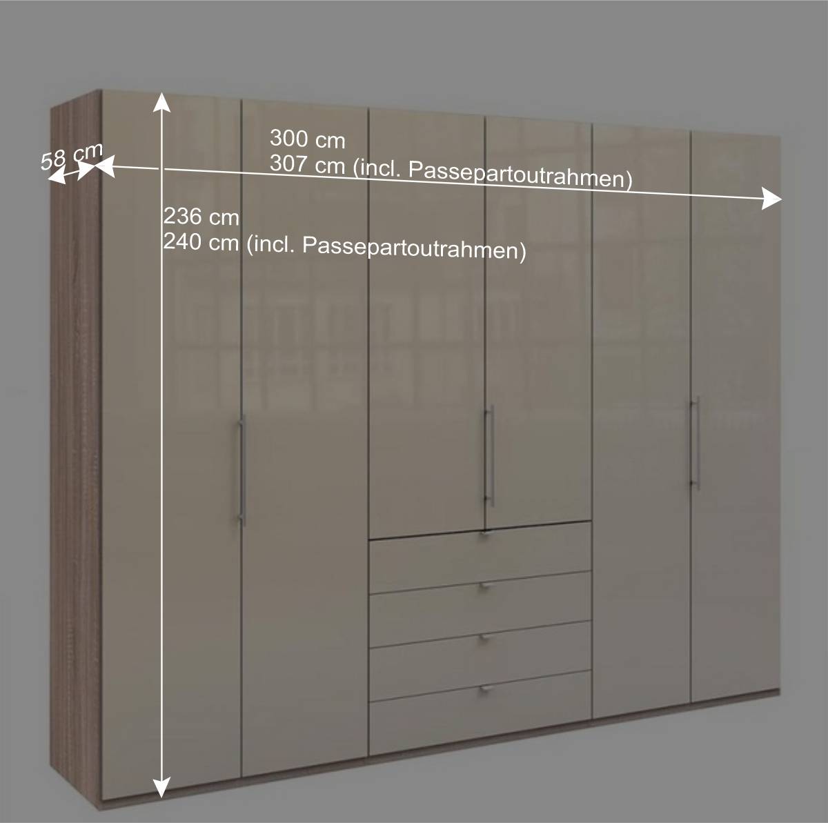 Gleittüren Kleiderschrank in Creme Glasfront - Rativian