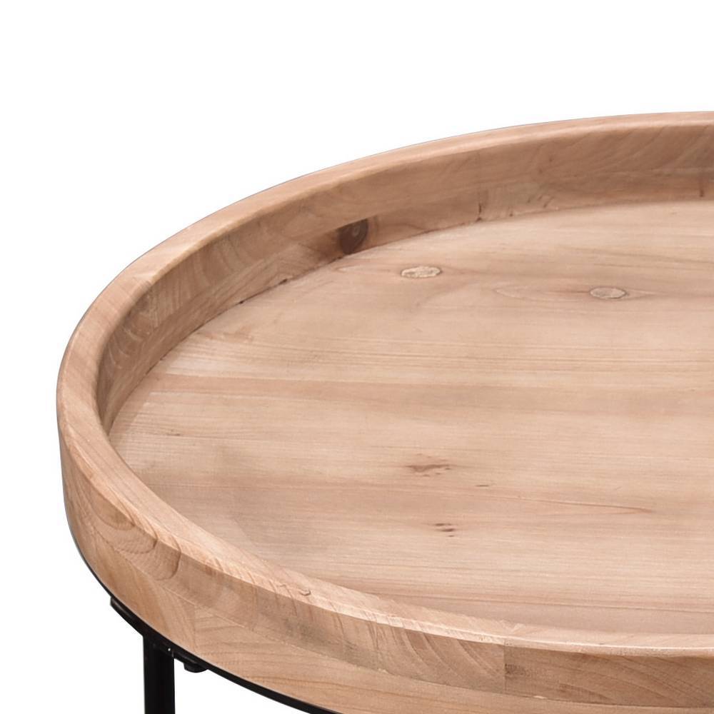 Runde Holzplatte mit erhöhtem Rand und natürlicher Maserung des Beistelltisches – Western