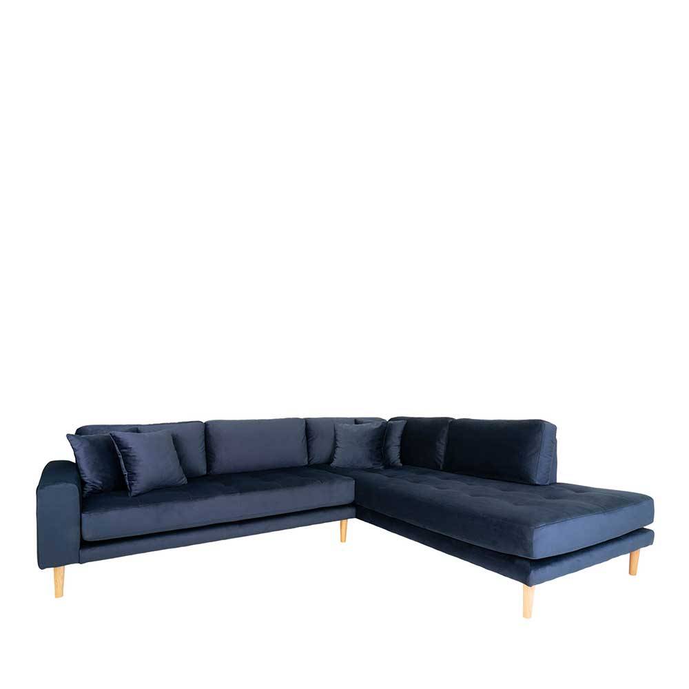 Ecksofa in Dunkelblau mit Eiche - Annot
