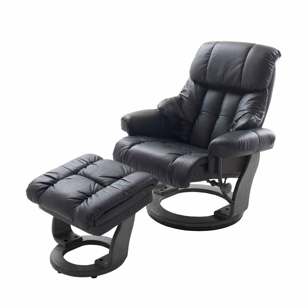Ruhesessel & Fußhocker mit Leder in Schwarz Ambros Sessel drehbar (zweiteilig)