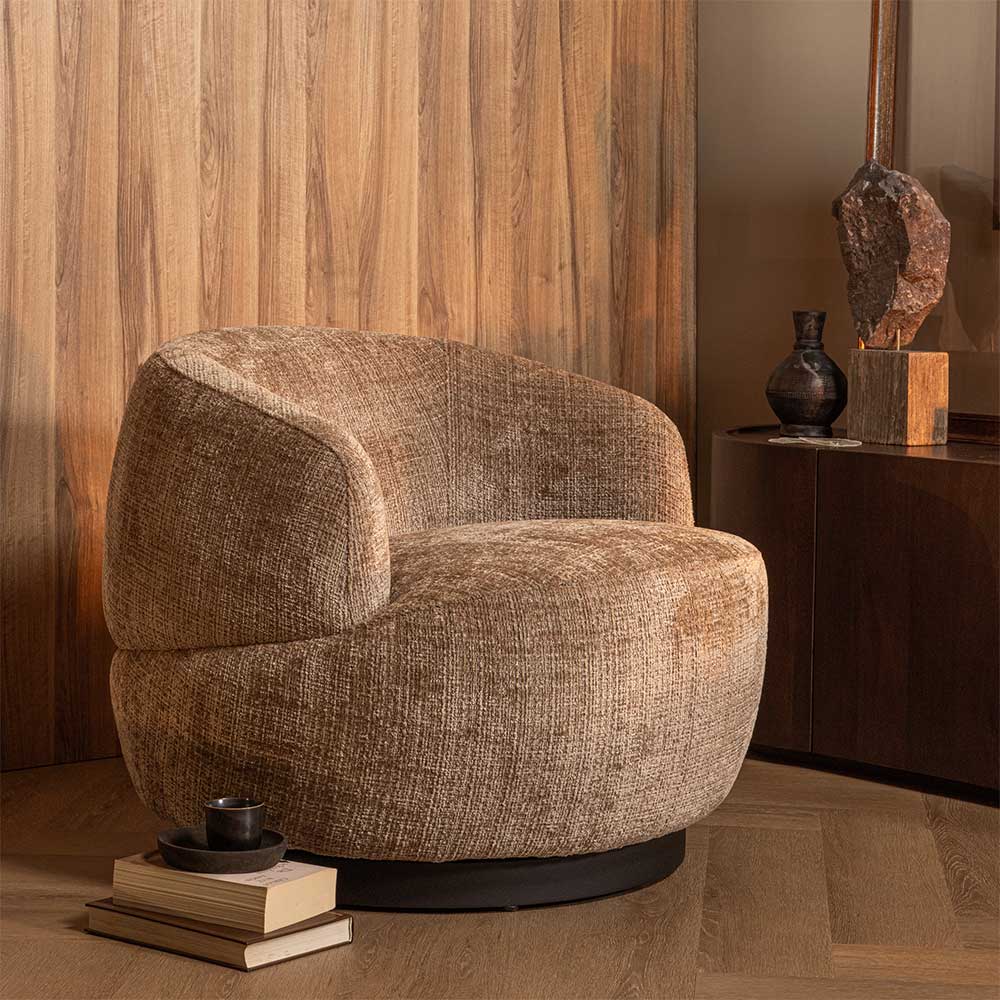 Chenille Drehsessel in Beige - Anvica