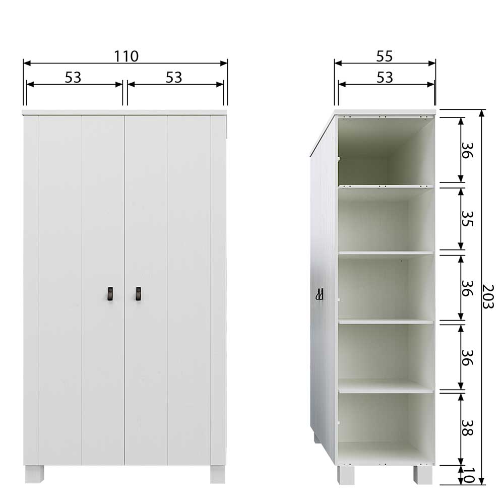 Rustikal-moderner Kleiderschrank in Weiß Kiefer - Zanyorita