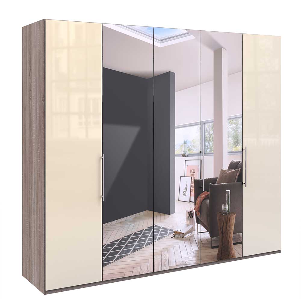 Kleiderschrank mit Glasfront - Spiegel & Creme - Bernau