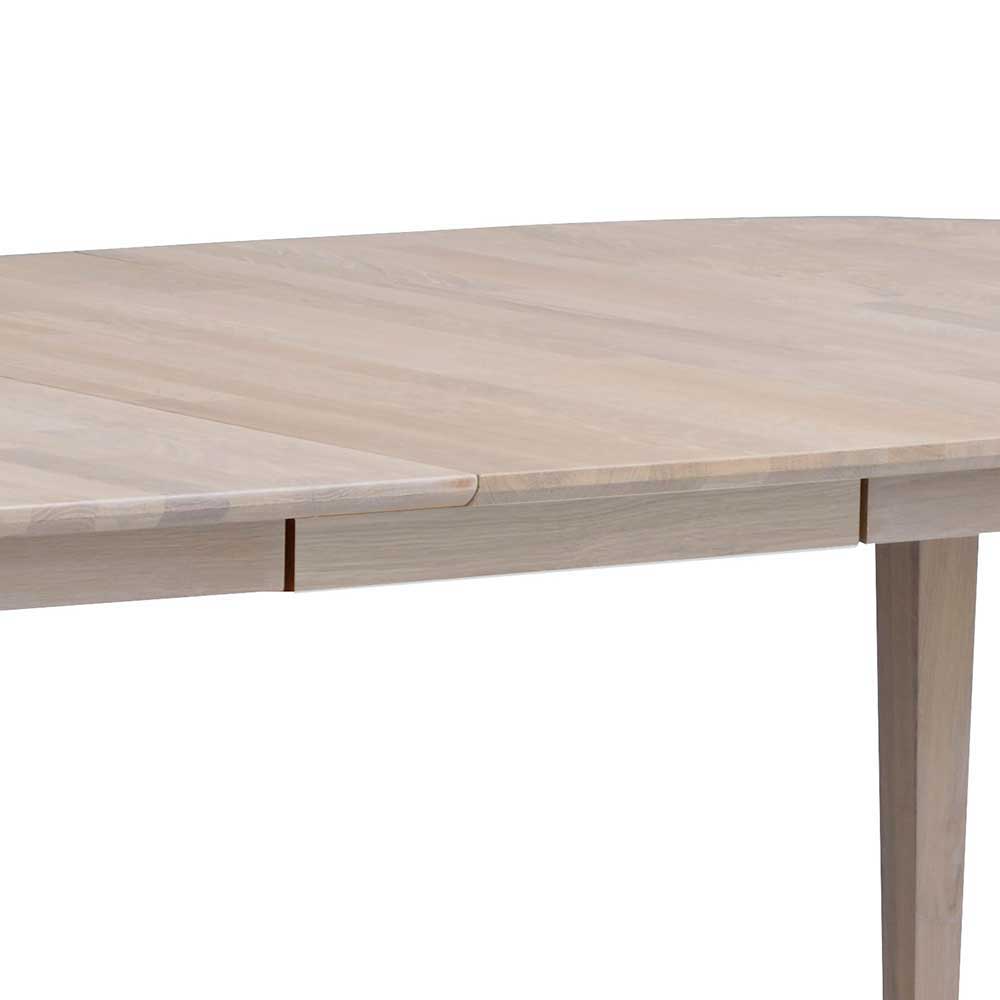Ovaler Esstisch Eiche White Wash & 4 Stühle Pessoa mit Webstoff Grau (fünfteilig)