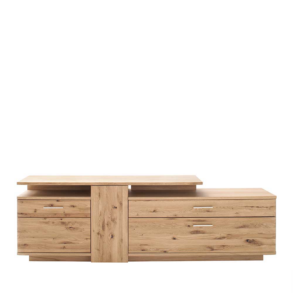 Eiche Bianco TV Kommode 210 cm breit mit geschlossenen Türen und Schubladen frontal – Crokas
