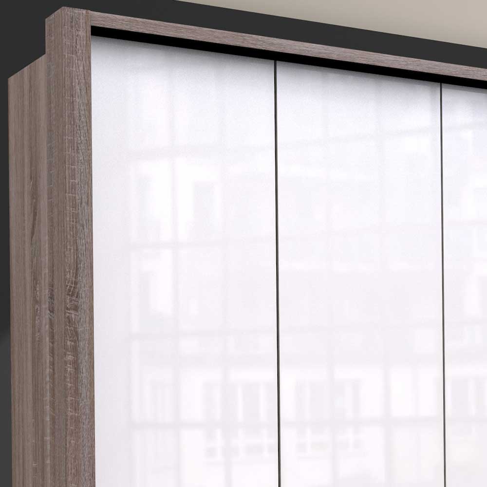 Schrank in Weiß Glas & Eiche Dunkel - Empresian