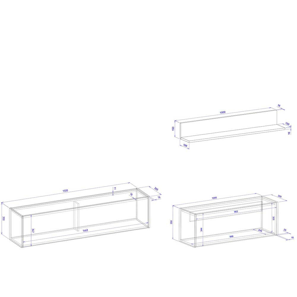 TV Board & Regal & Sekretär hängend - Nonessia (dreiteilig)