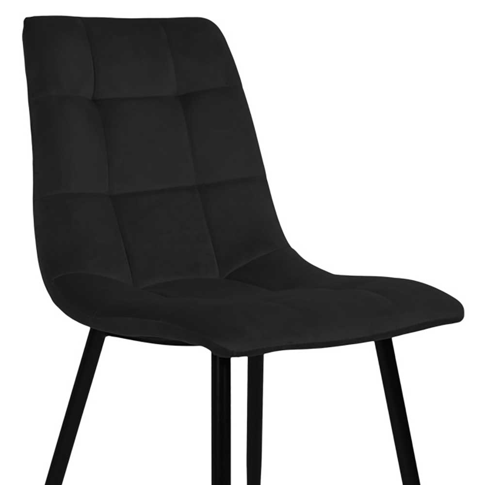 Gesteppter schwarzer Samt Esszimmerstuhl, Sitz und Rückenlehne, für Esstisch, 2er Set – San Bruma