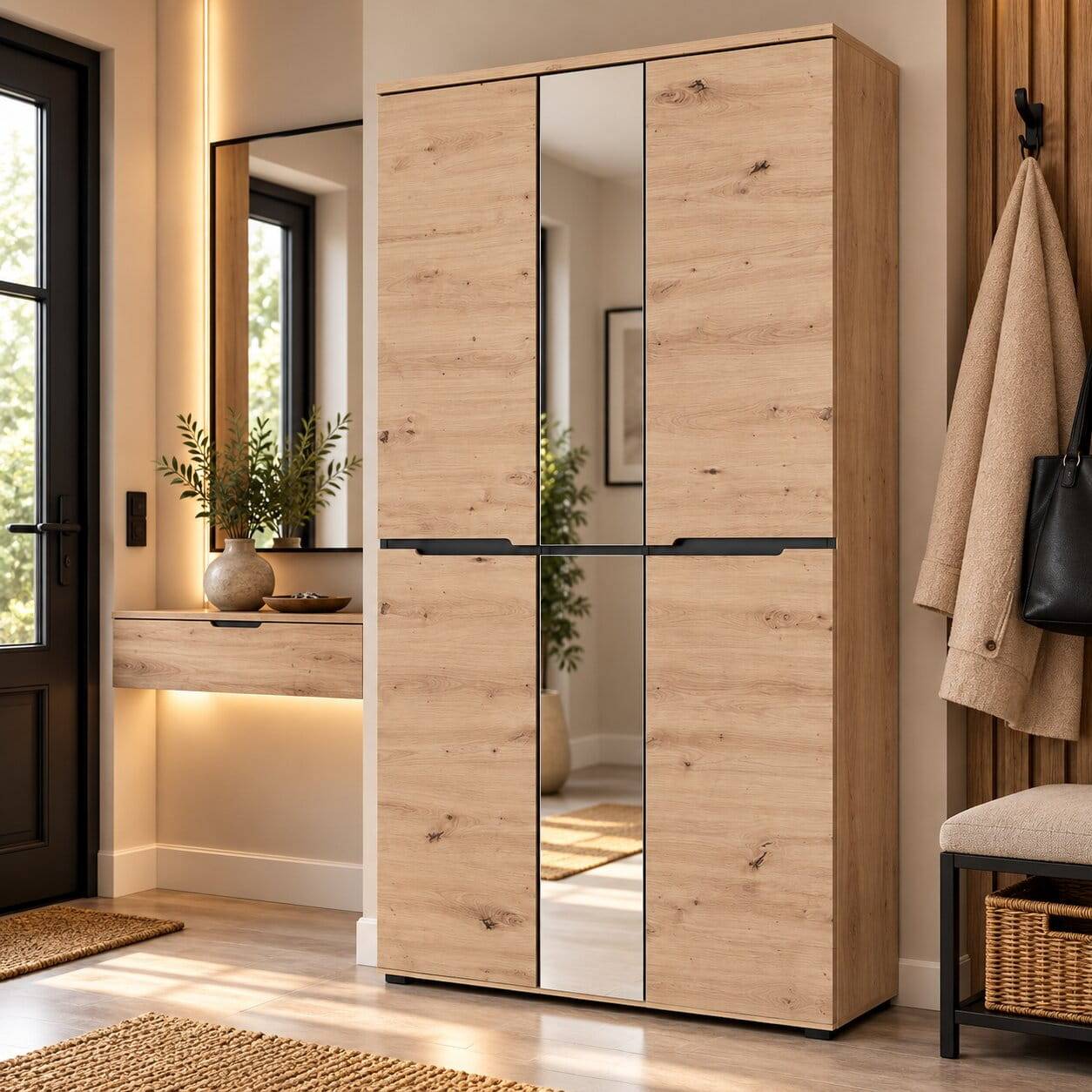 105x192x38 cm Dielen Kleiderschrank mit Spiegel - Kuetra