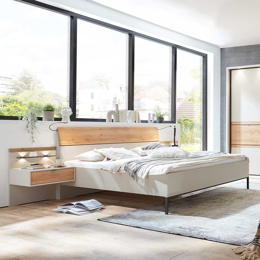Gesamte moderne Schlafzimmereinrichtung Set mit Bett, Nachttisch und Schwebetürenschrank – Kezmina