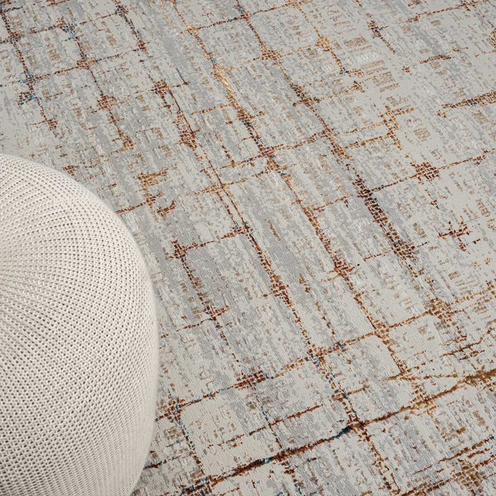 Moderner Teppich in Hellgrau & Terracotta - Ropez
