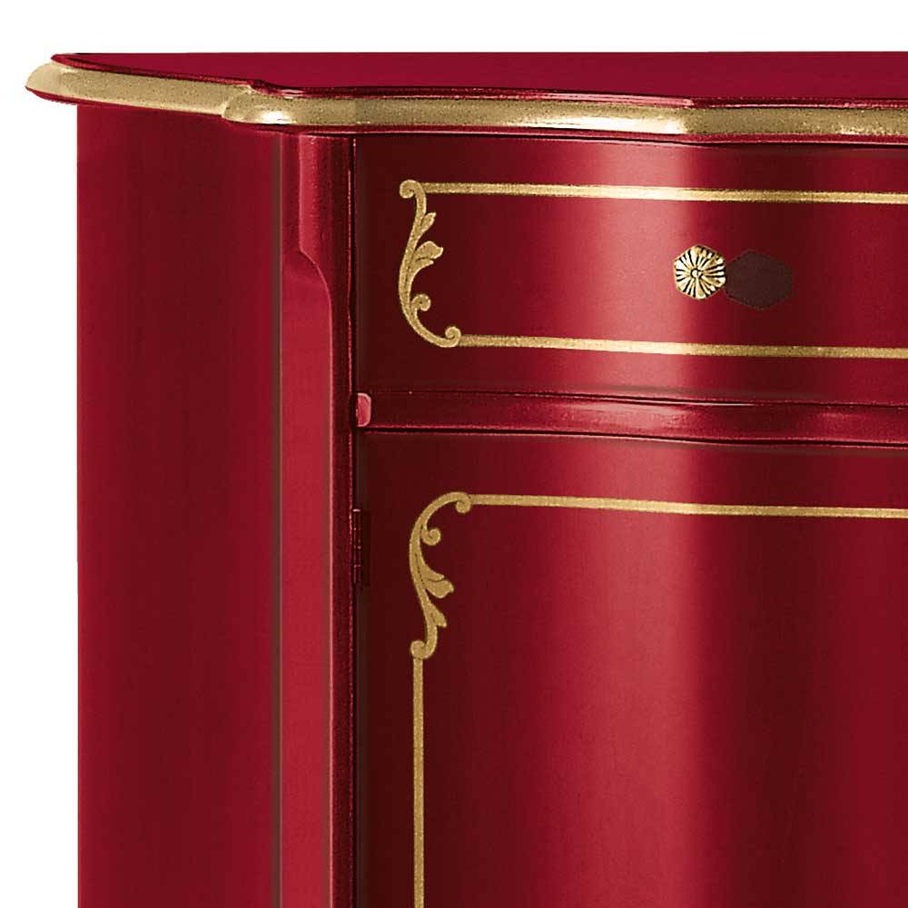 Obere Platte und Schublade der roten Kommode mit goldenem Blumen-Griff – Julya