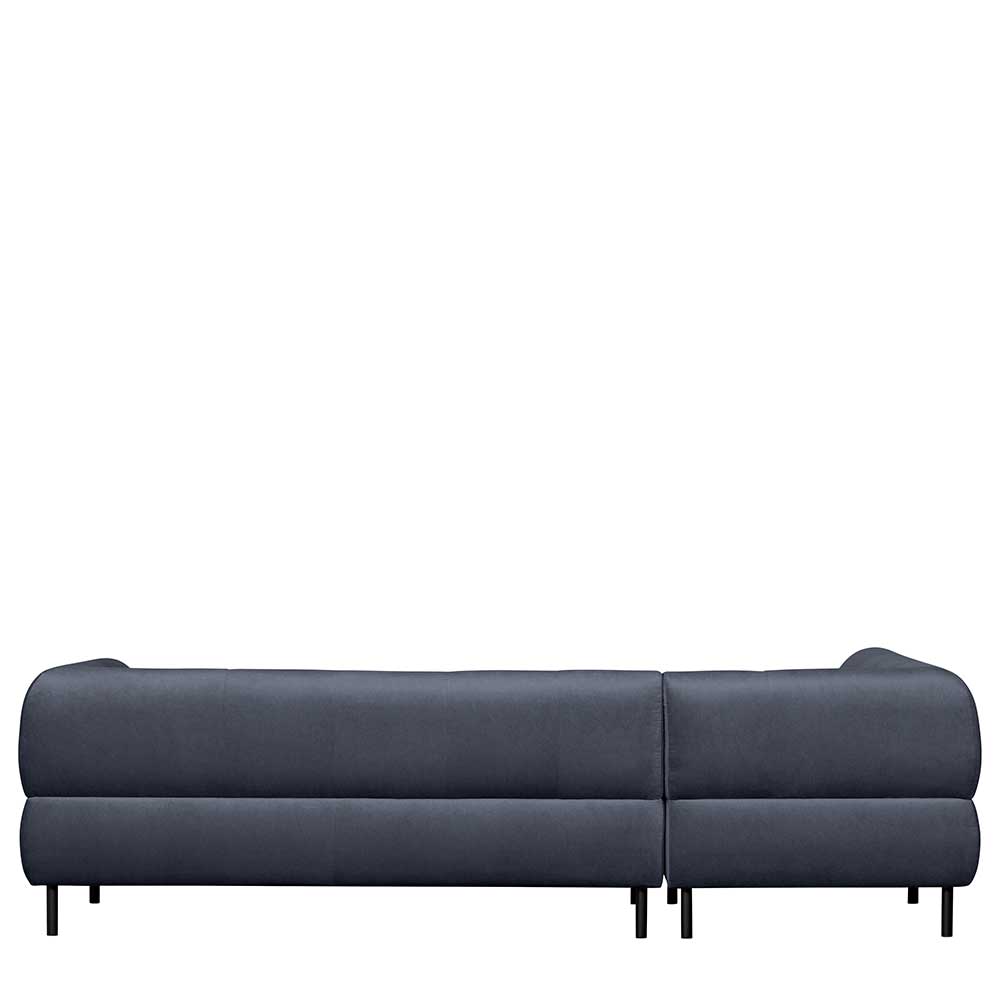 Rückansicht des dunkelgrauen Samt L-Sofas mit gerader Rückenlehne – Roccoss