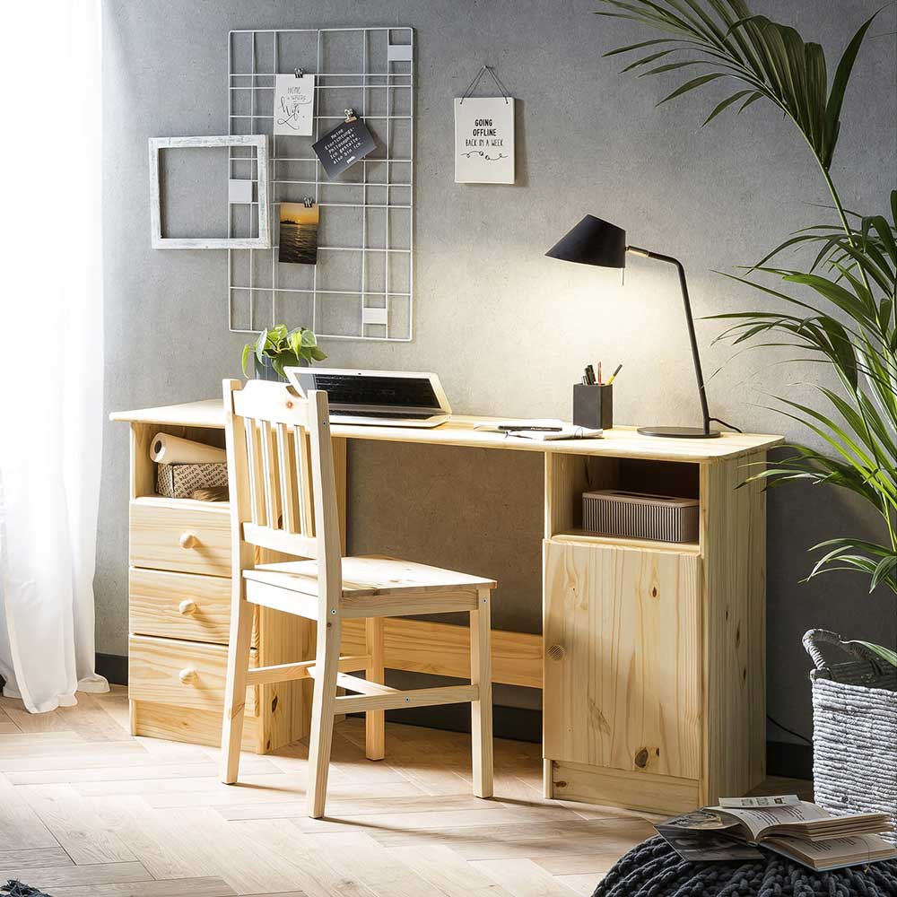 Klassischer Holz Schreibtisch aus Kiefer Massivholz - Gomeria