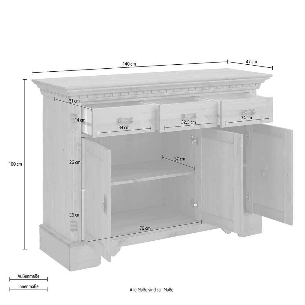 Dekorative Kombi Kommode aus Kiefer massiv - Fausanda