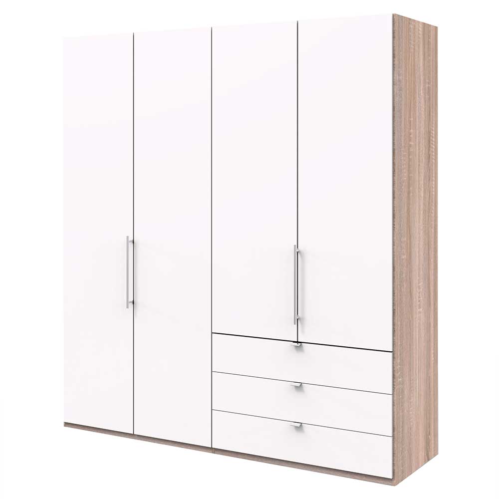 Falttüren-Kleiderschrank in Weiß & Eiche sägerau - Vaclyn