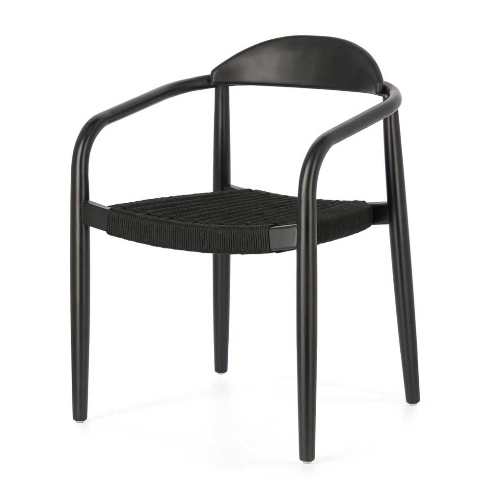 Schwarze Stühle aus Akazie & Kordel - Varioma (4er Set)