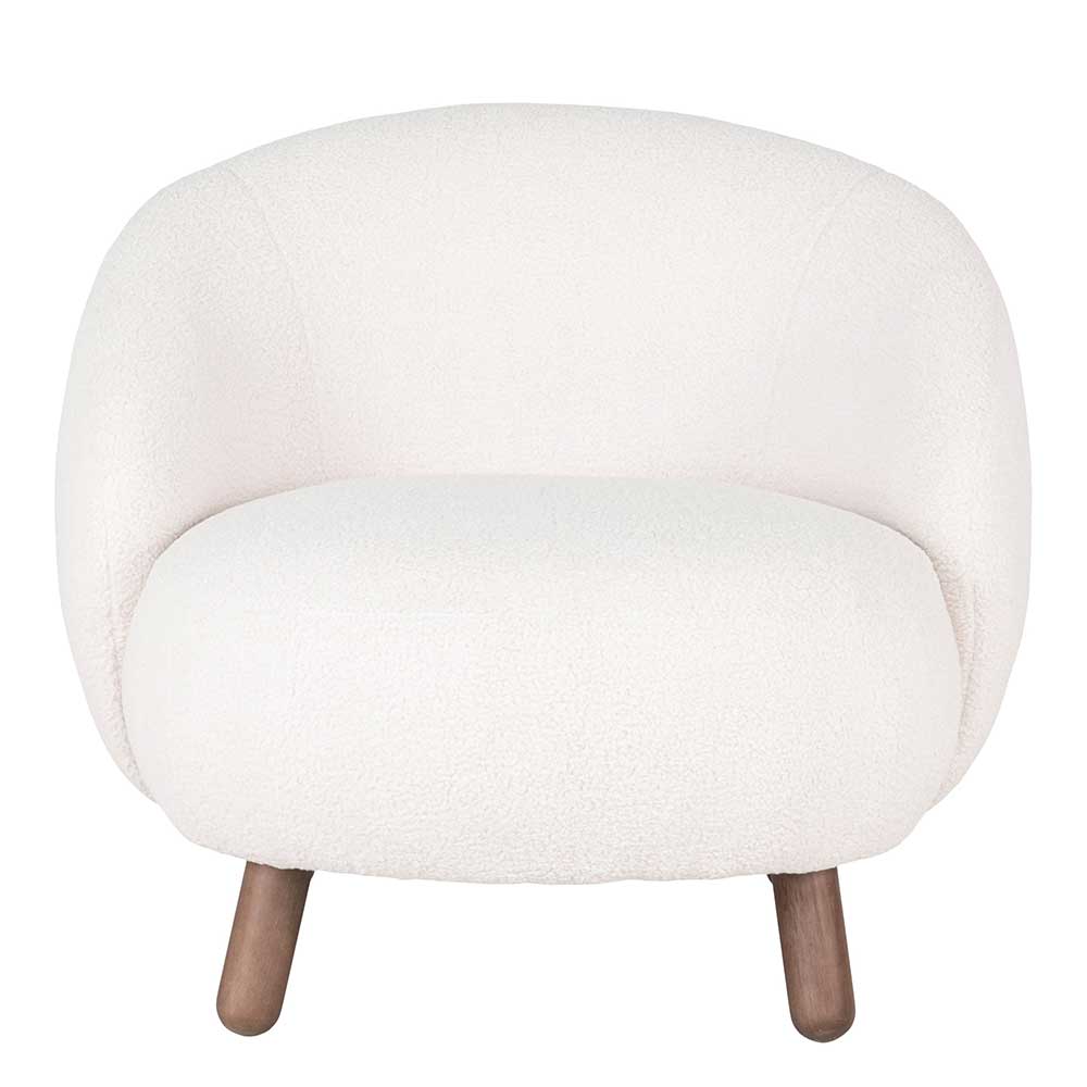 Offwhite Bouclé Sessel mit runden Formen und Holzfüßen für modernes Wohnzimmer – Tirol