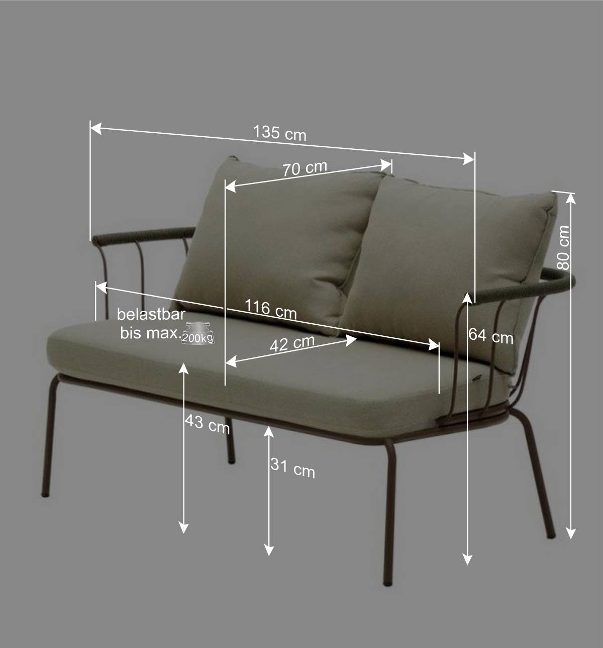 Zweisitzer Gartensofa in Braun - Ragusca