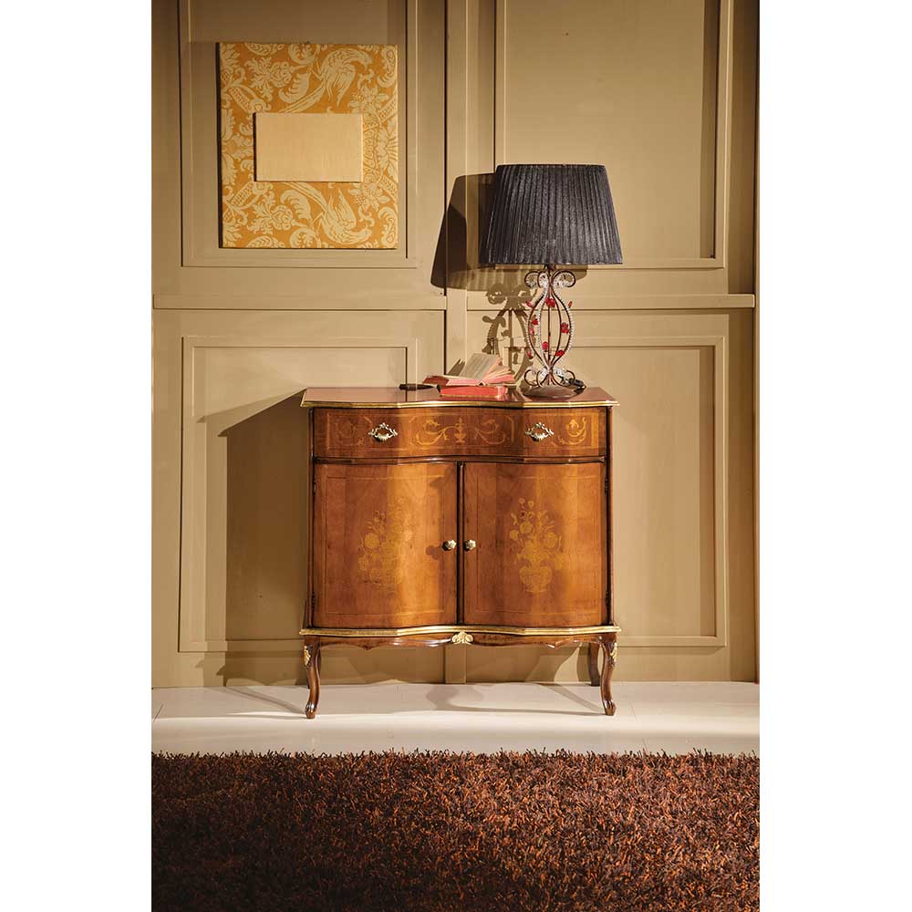 Edle Barock Kommode mit Blattgold & Intarsien Venerdina 2-türig