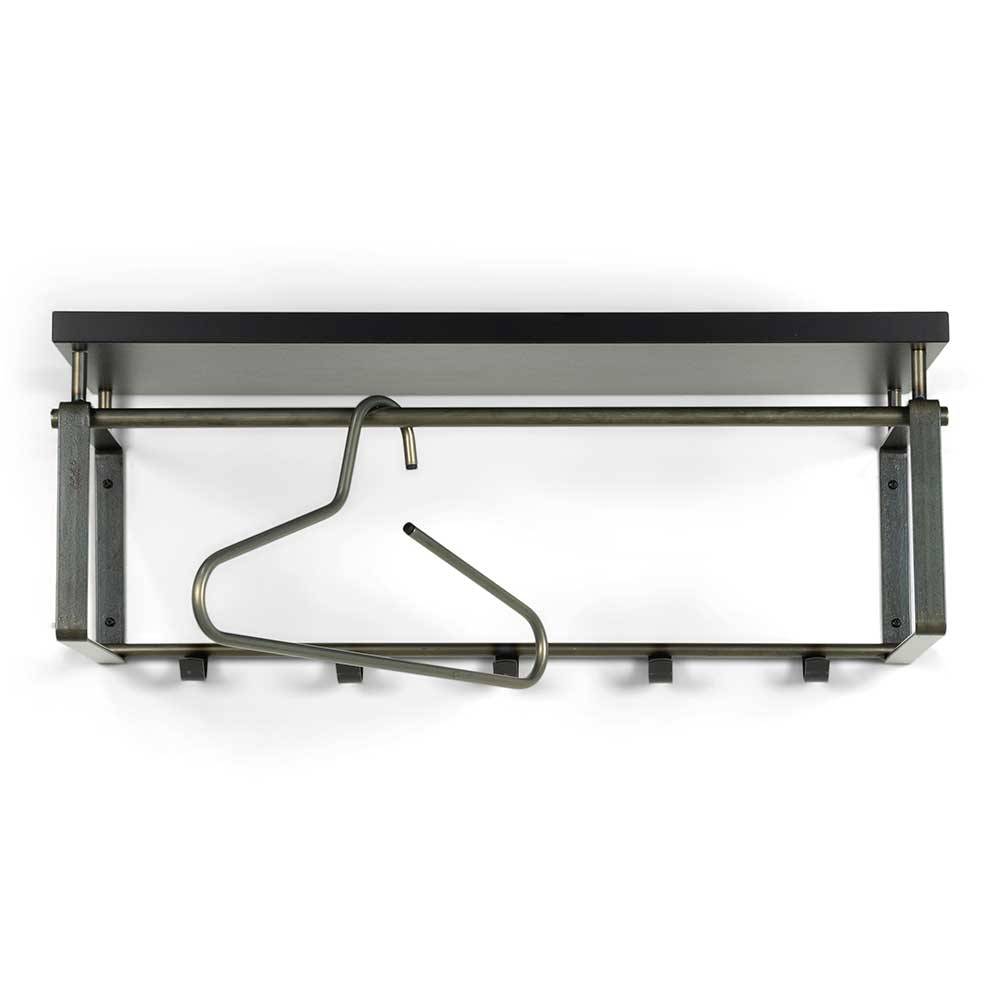 Wandgarderobe mit schwarzem Ablagebrett, Metall-Kleiderstange und fünf praktischen Haken – Satroni