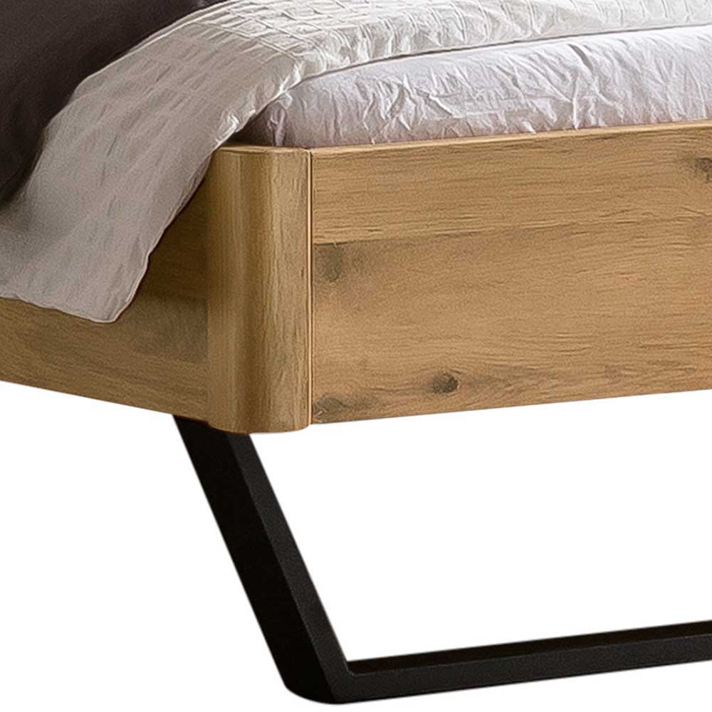 Wildeiche Bett mit Stahlkufen Anthrazit - Sazilo