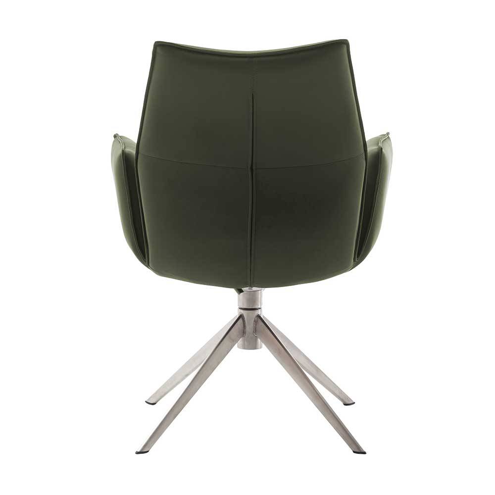 Leder-Tischsessel in Oliv mit Federkern - Anguro (2er Set)
