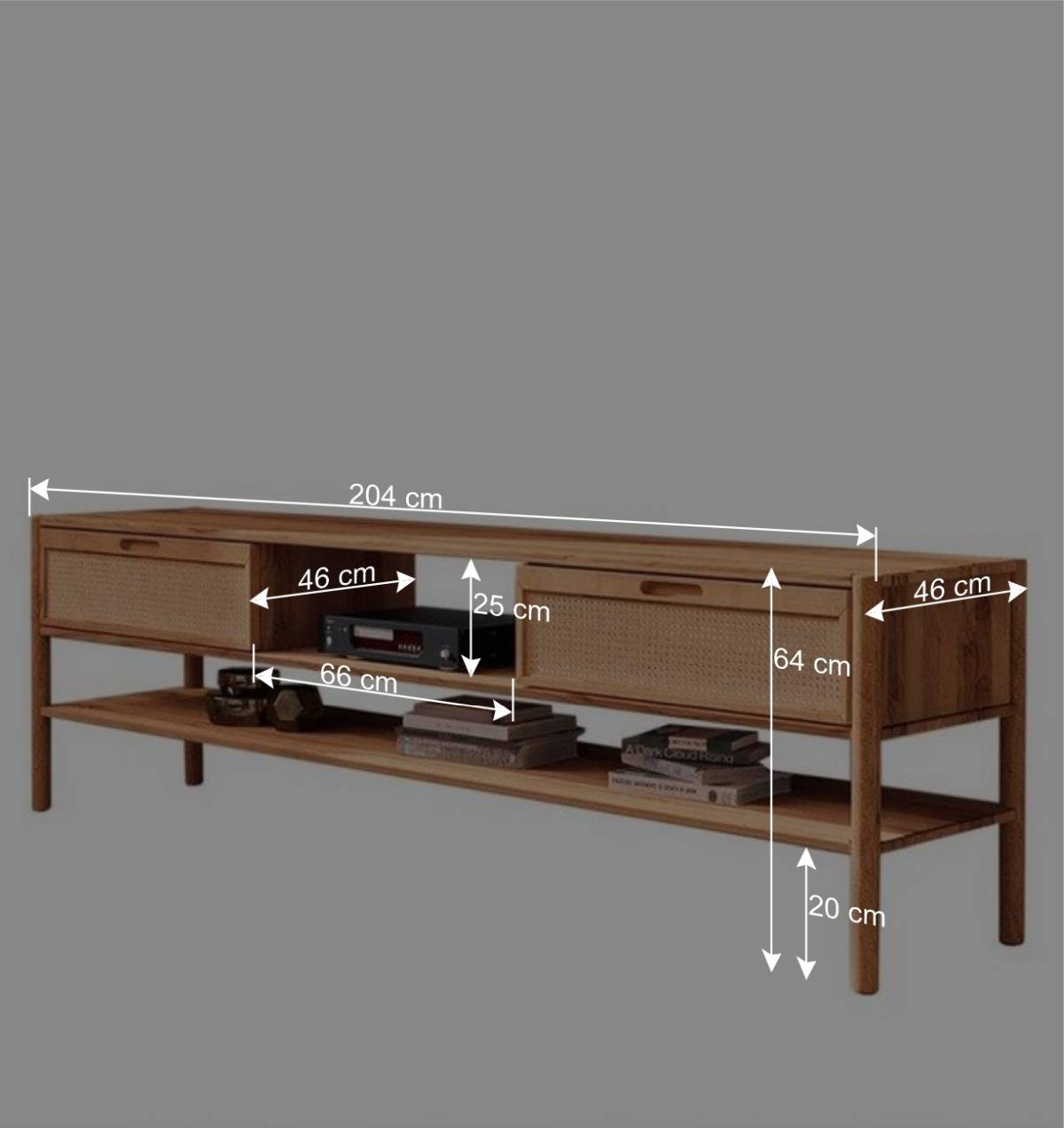TV Lowboard aus Wildbuche & Rattan - Indrya