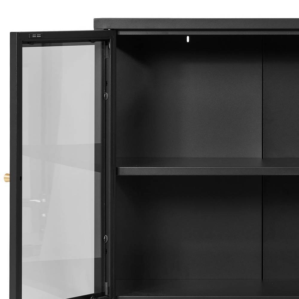 2-türige Vitrinen-Kommode in Schwarz mit Gold - Marissa