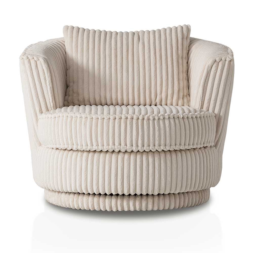 Drehbarer Cordsessel in Cream mit Retro Look und weicher Cord-Struktur für das Wohnzimmer – Token