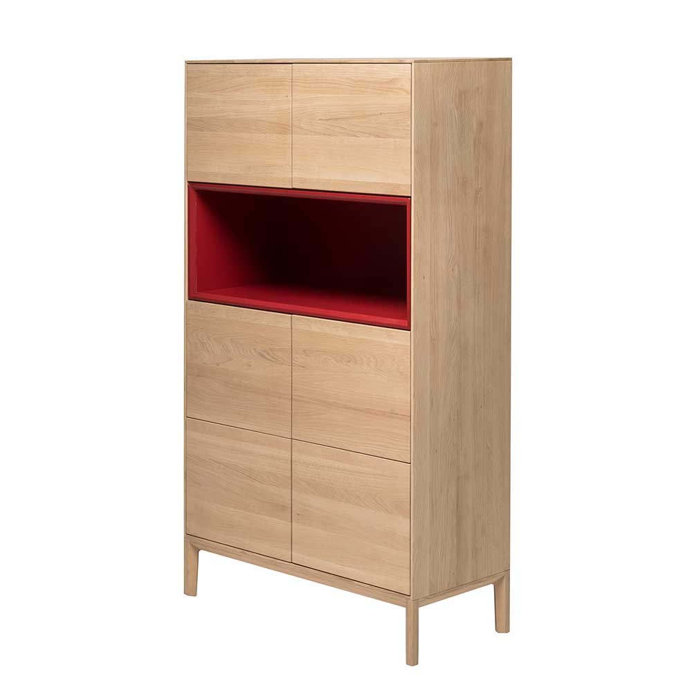 6-türiger Wohnzimmer Schrank in Eiche Bianco & Rot - Enifra