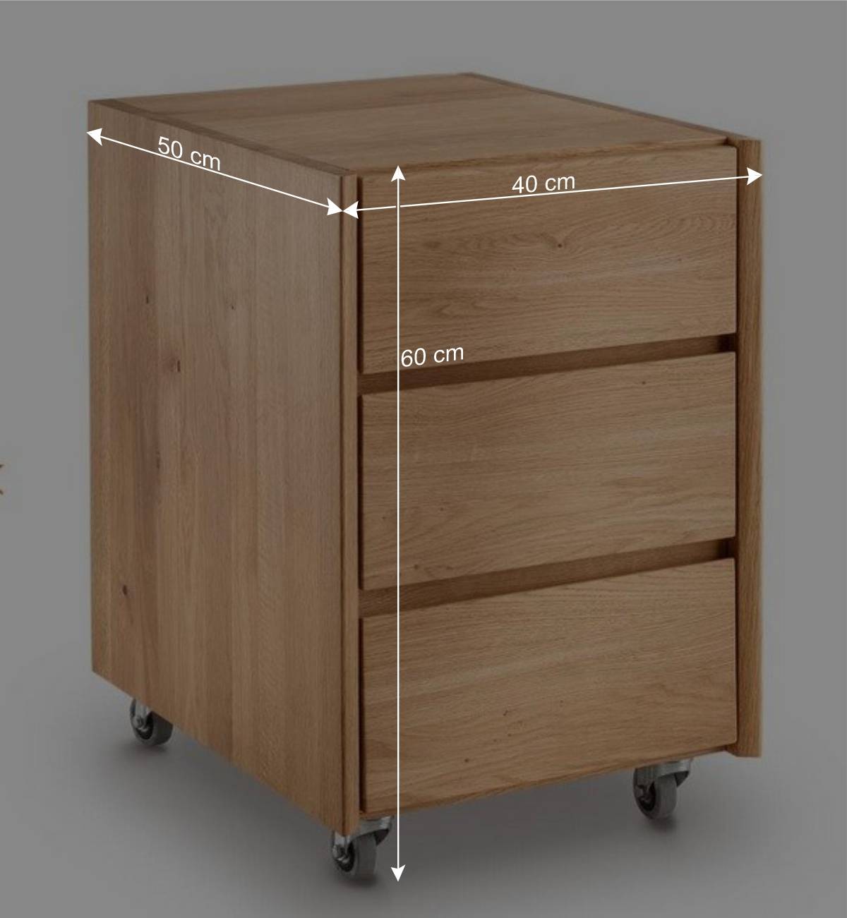 Wildeiche Rollcontainer aus Massivholz - Melanie