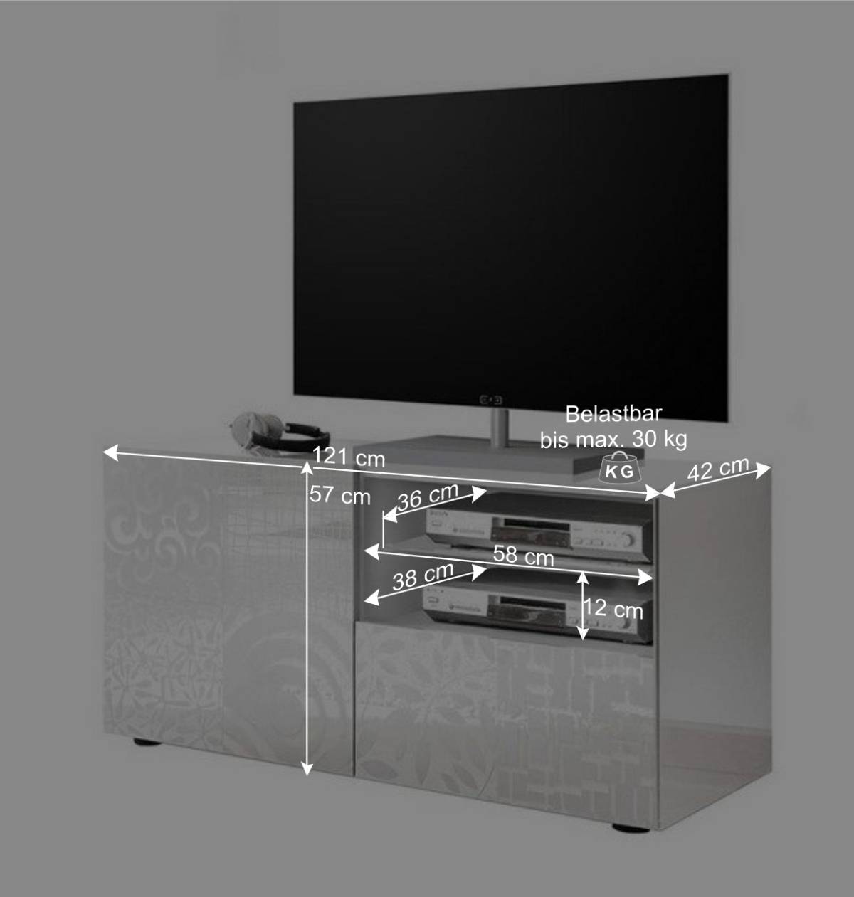 Hochglänzend lackiertes TV Board in Weiß mit Druck - Vascaub
