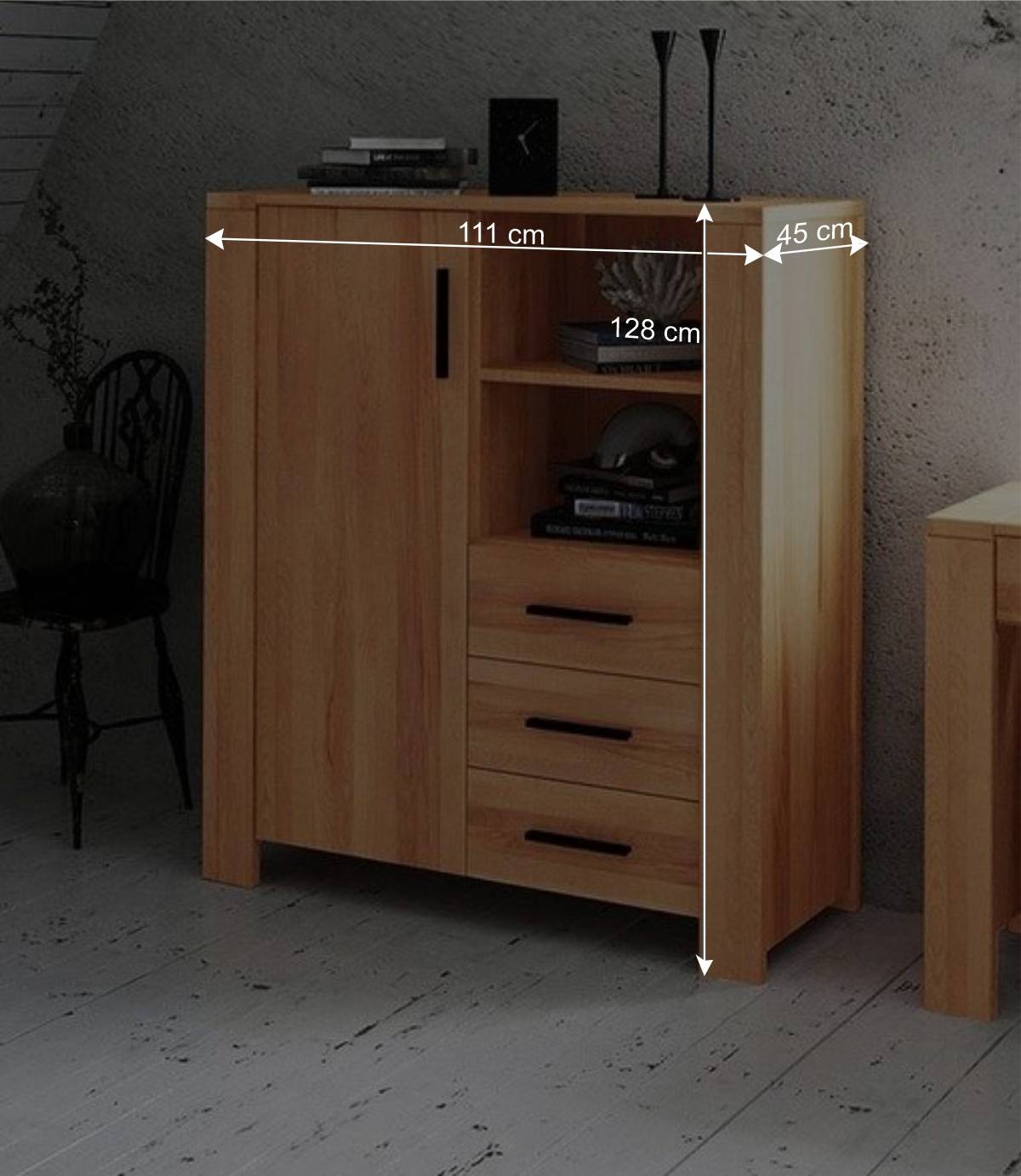 Highboard Mosniak aus Kernbuche Massivholz