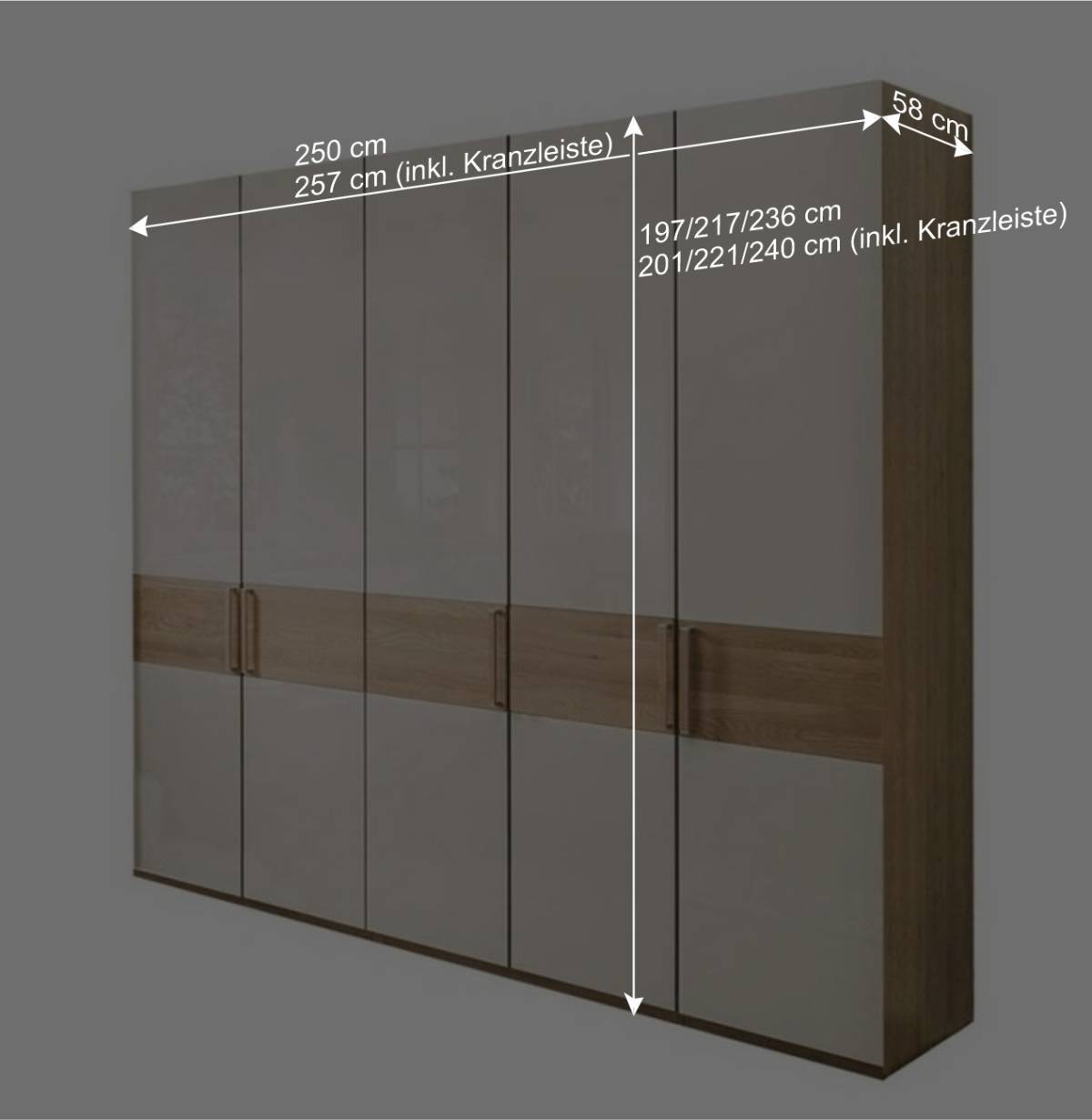 Glasfront Kleiderschrank in Beige & Eiche - Emdsiva