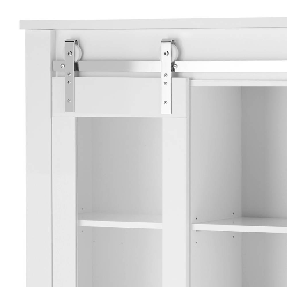 Obere Sektion der Vitrine mit Glasschiebetür und dem sichtbaren Rollensystem – Memphys