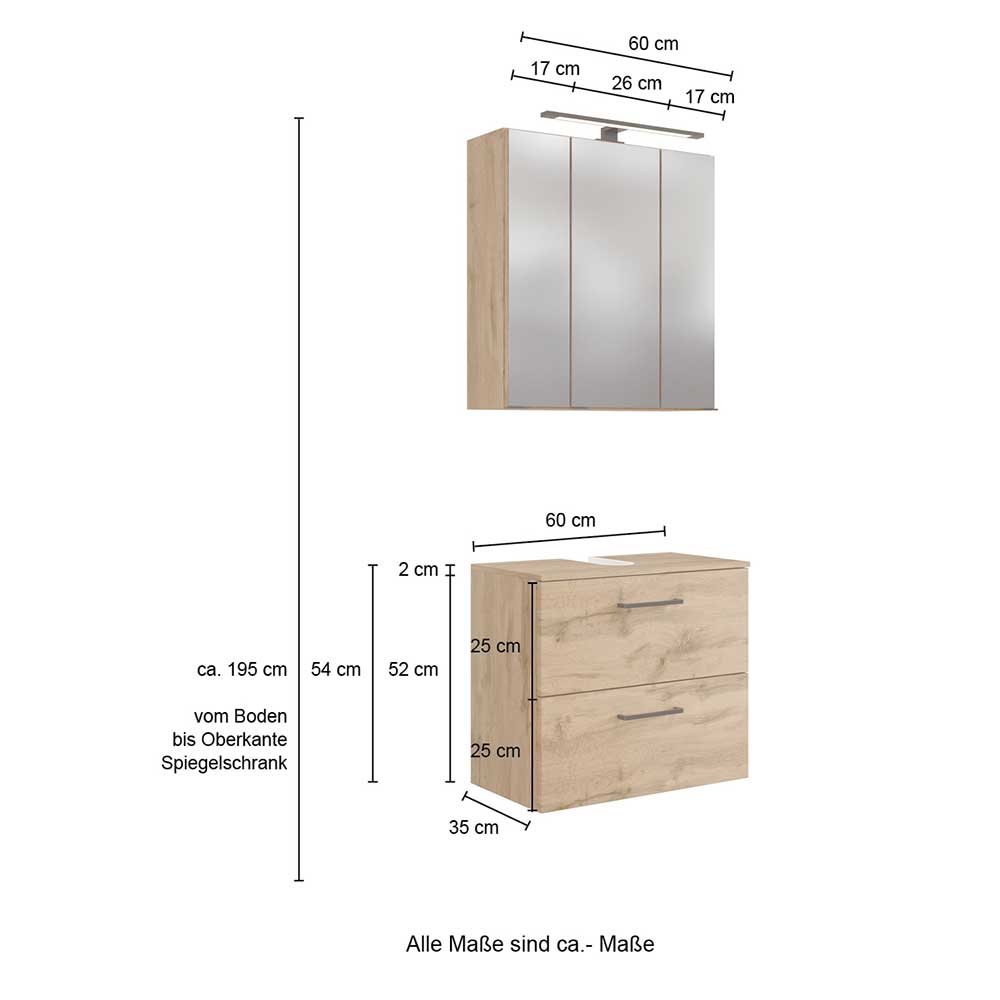 Waschtisch & Spiegelschrank Set - Arazony (zweiteilig)