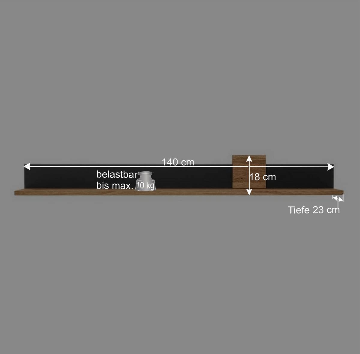 Wildeiche Hängeboard 140 cm breit - Viligrana