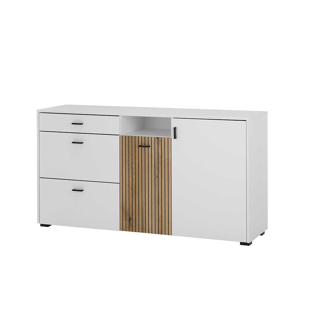 Design Sideboard in Mattweiß mit Wildeiche - Nenaloro