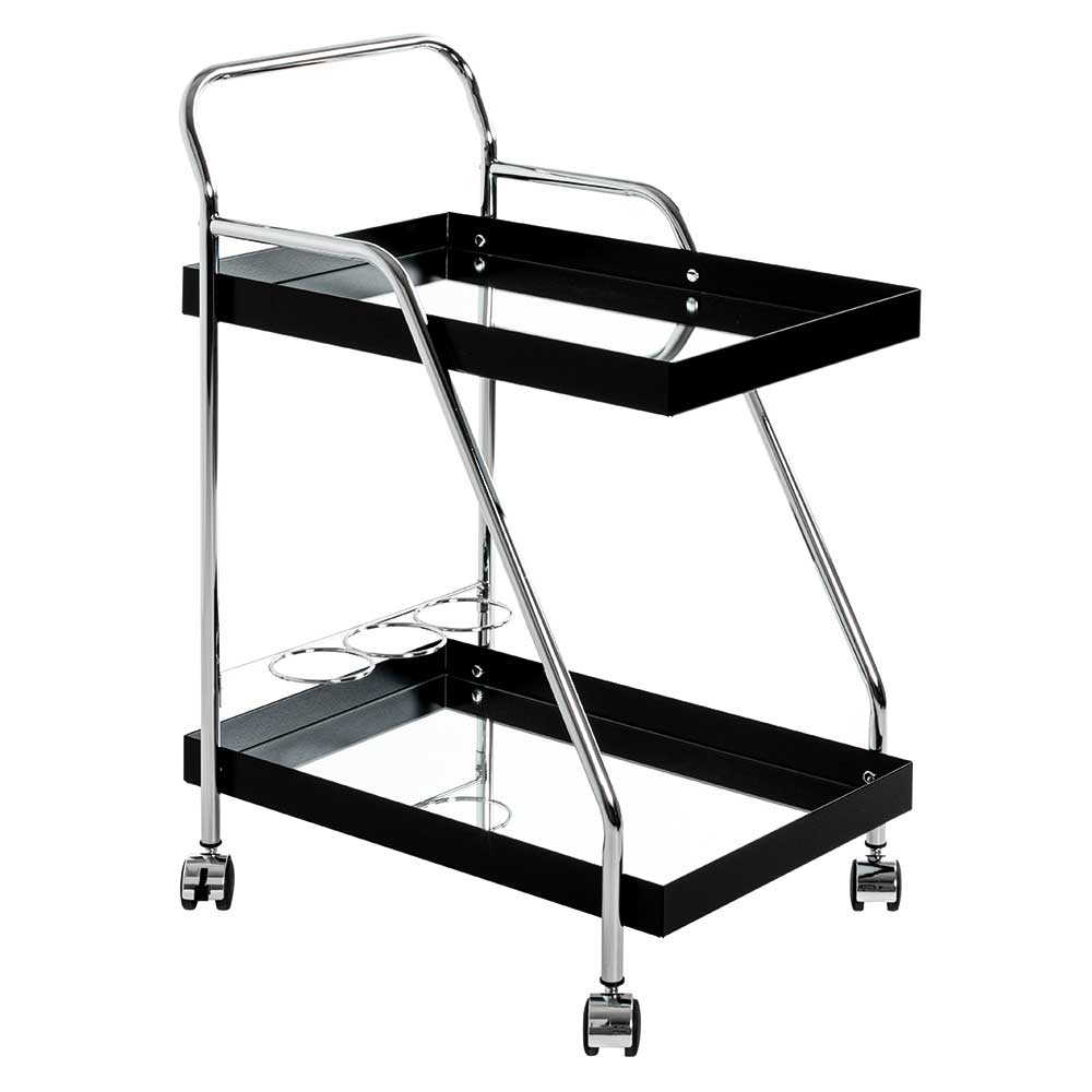 Design Servierwagen mit zwei Spiegelglas Ablagen - Asticia