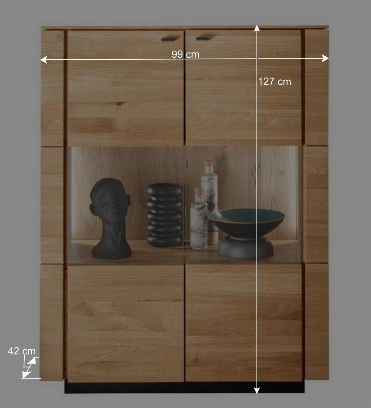 99x127x42 cm Wildeiche Highboard mit Rauchglas Einsätzen - Cibao