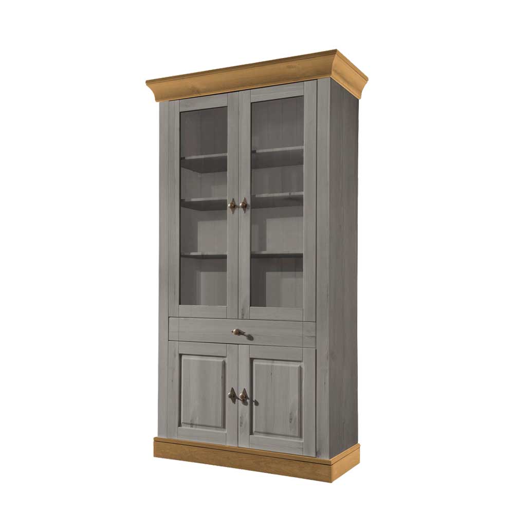 Vitrinenschrank Cempino in Grau und Natur