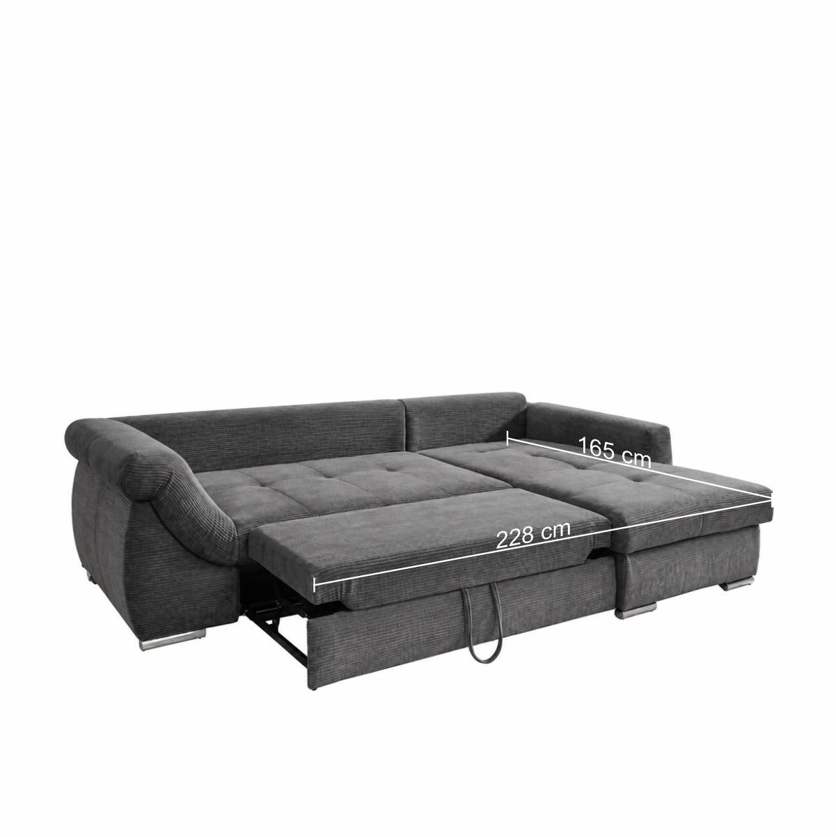Ecksofa mit Schlaffunktion in Grau Cord - Forcelan