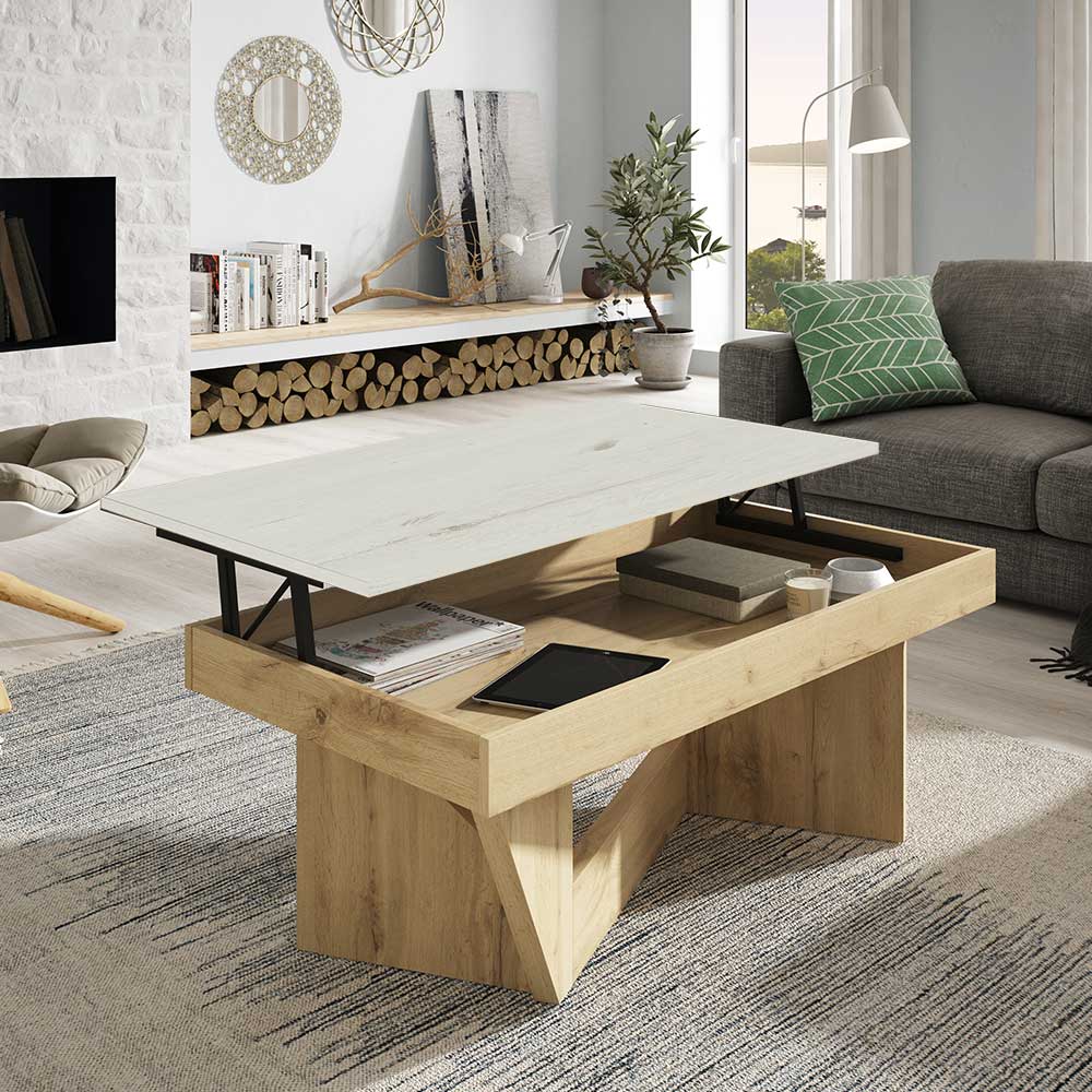 Höhenverstellbarer Wohnzimmer Couchtisch mit Staufach - Samurai