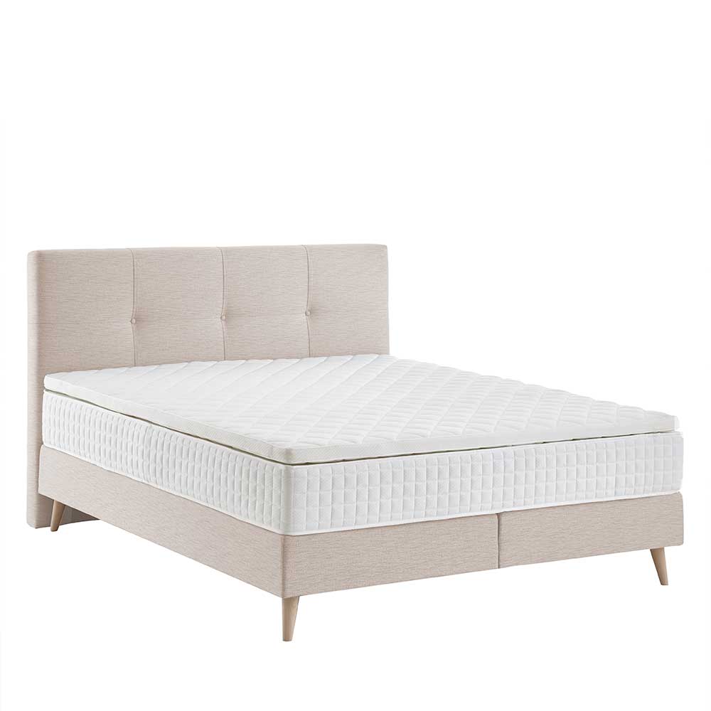 Beigefarbenes Boxspringbett mit Topper - Mocina