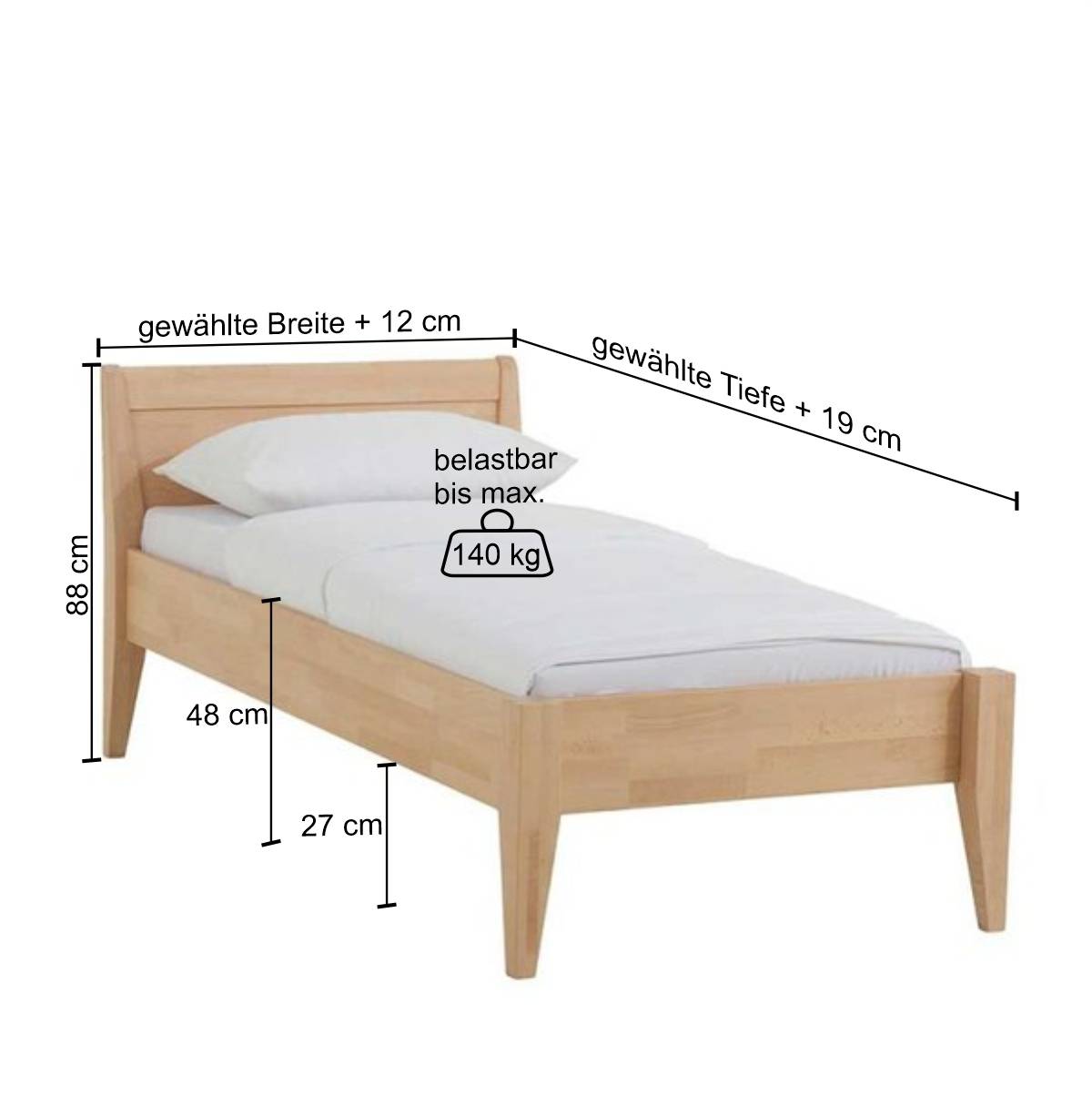 Helles Einzelbett Renia aus Buche Massivholz geölt